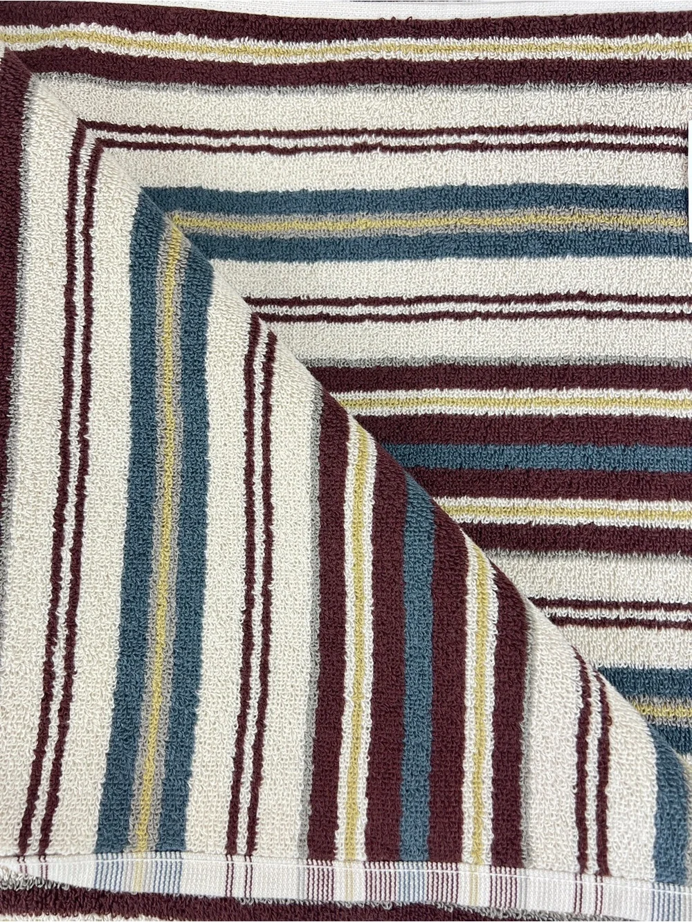 Mi Casa Es Tu Casa Bathroom Towel Set Brown Teal Tan Stripe 100% Cotton 6 Pc NEW